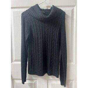 Carol Rose Cowl Neck Cable Knit Sweater Womens XL Black Acrylic Vtg